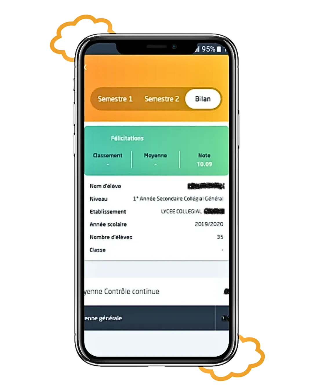 لوحة معلومات الطالب في Massar Moutamadris تعرض نتائج الفصل الدراسي والمتوسط العام على الهاتف المحمول